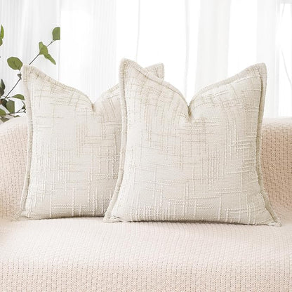 HPUK Fall Chenille Soft Throw Pillow Covers 18x18 Set of 2, Accent Cushion Covers for Living Room, Bedroom, Decorative Solid Color Pillow Covers for Couch, Sofa, Chair, White