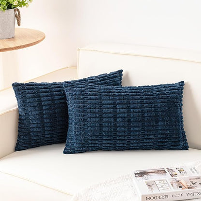 Pack of 2 Corduroy Decorative Throw Pillow Covers 12x20 InchSoft Boho Striped Pillow Covers Modern Farmhouse Home Decor for Sofa Living Room Couch Bed（Teal）