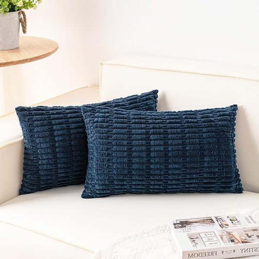 Pack of 2 Corduroy Decorative Throw Pillow Covers 12x24 Inch Soft Striped Pillow Covers Modern Farmhouse Home Decor for Sofa Living Room Couch Bed（Teal）