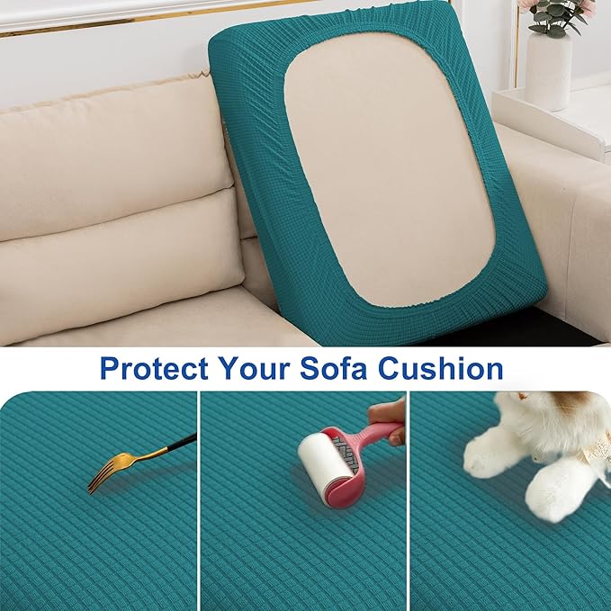 Water Resistant Couch Cushion Covers Stretch Sofa Seat Slipcover for Pets, Thick RV Dinette Cushion Covers Sofa Protector, Washable (Small, Dark Teal)