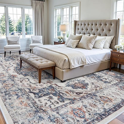 10x14 Washable Vintage Area Rug: Indoor Extra Large Rugs for Living Room Soft Stain Resistant Carpet with Non-Slip Backing Thin Accent Low Pile Print Floor Mat for Bedroom Dining Room(10x14 Brick)