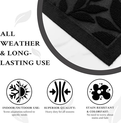 Black Leaves Outdoor Indoor Entrance Doormats, Absorbent Durable Heavy Duty Welcome Front Door Mat,Thick Natural Rubber Back,Easy Clean Entryway Mat 23x35 Inch, Low Profile