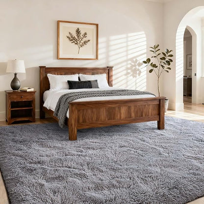 4x6 Ft Shag Rugs for Bedroom Living Room, Ultra Soft Fluffy Furry Area Rugs for Indoor Floor, Aesthetic Carpet for Kids Home Decor (Light Grey)