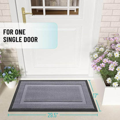 OLANLY Front Door Mat Indoor Outdoor Entrance, Waterproof All-Season, All-Weather Doormat, Sturdy Natural Rubber, Low Profile, Easy Clean Patio Porch Entryway Mat, 35x23, Classic Gray