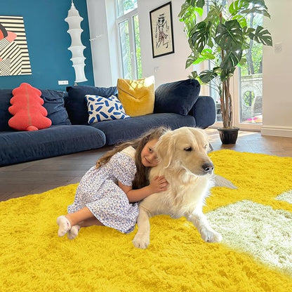 OLANLY 2x5 Machine Washable Runner Rugs for Hallway, Soft Fluffy Shaggy Bedside Rugs for Bedroom, Living Room, Indoor Floor Carpet for Kids Girls and Boys, Nursery Rooms, Home Decor Aesthetic, Yellow