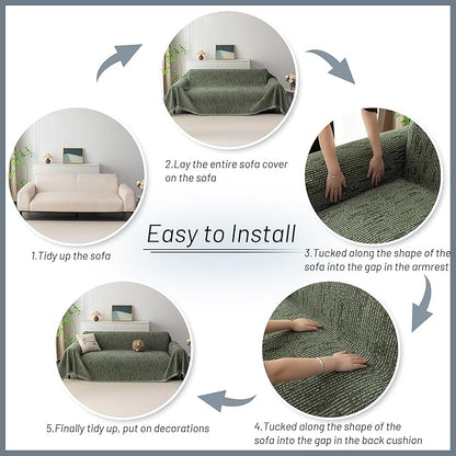 MYSKY HOME Loveseat Cover Moss Green Couch Cover Sectional Couch Covers for 2 Cushion Couch Sofa Thick Universal Chenille Sofa Cover with Tassel Durable Furniture Protector for Dogs 91" x 118"