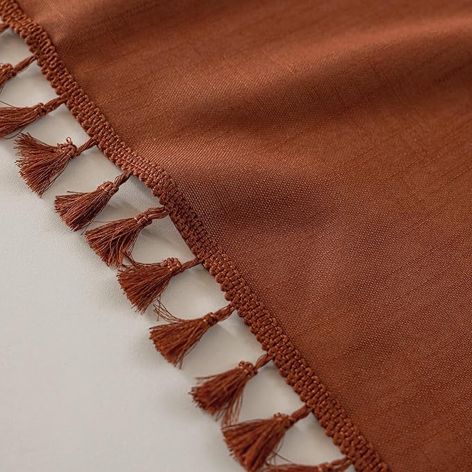 MYSKY HOME Semi Sheer Short Macrame Curtains for Window Treatment,Bohemian Country Home Decor Light Filtering Privacy Protect Back Tab Drapes，50" W×63" L, Terracotta, 2 Pieces
