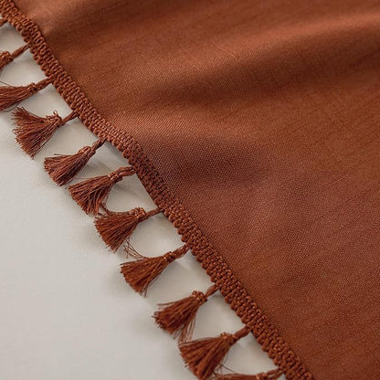 MYSKY HOME Semi Sheer Short Macrame Curtains for Window Treatment,Bohemian Country Home Decor Light Filtering Privacy Protect Back Tab Drapes，50" W×63" L, Terracotta, 2 Pieces