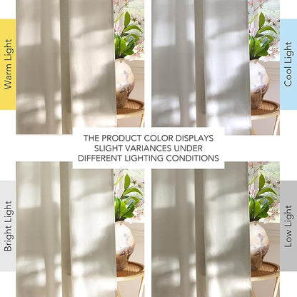 NICETOWN Bone White Linen Curtains for Kitchen, Thick Flax Small Window Treatments Semi Sheer Privacy Assured with Light Through for Cafe/Bathroom, W55 x L84, 2 Panels