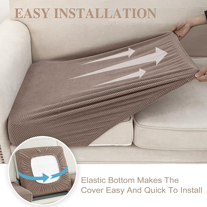 Couch Cushion Cover Chaise Lounge Cover Washable Separate Seat Chaise Couch Cover Stretch Sectional Sofa Slipcover(1 Piece for Chaise or Sofa 3-Seater, Khaki)