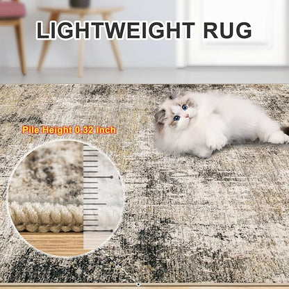 6x9 Area Rugs for Living Room - Washable Rug Modern Abstract Soft Large Neutral Non-Slip Carpet Indoor Floor Thin Carpets for Bedroom Dining Room Farmhouse Nursery Home Office Brown Black Grey