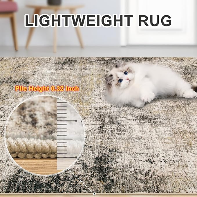 8x10 Area Rugs for Living Room - Washable Rug Modern Abstract Soft Large Neutral Non-Slip Carpet Indoor Floor Thin Carpets for Bedroom Dining Room Farmhouse Nursery Home Office Brown Black Grey