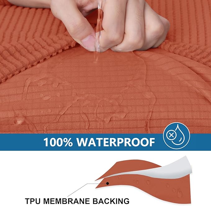 hyha Waterproof Couch Cushion Covers for Pets, Non Slip Sofa Seat Cover for Dogs Washable, Soft Thick Stretch Jacquard Fabric, Sofa Slipcovers with Elastic Bottom (1 Piece for Backrest M, Rust)