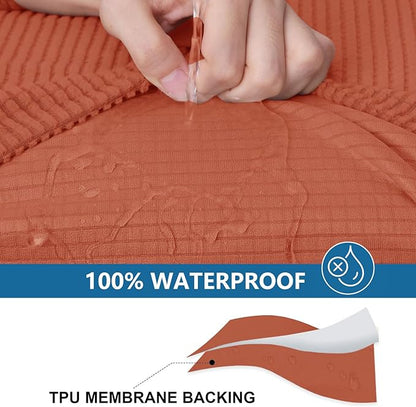 hyha Waterproof Couch Cushion Covers, Sectional Sofa Cushion Slipcovers L Shape, Thick Stretch Jacquard Fabric, Washable Chaise Lounge Cover with Elastic Bottom (1 Piece for Chaise, Rust)