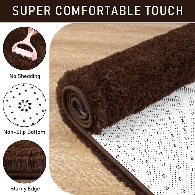LOCHAS Ultra Soft Indoor Modern Area Rugs 2x8, Fluffy Living Room Carpets for Children Bedroom Home Decor Nursery Rug, Brown