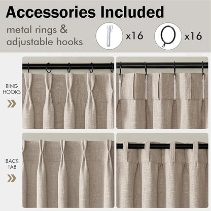 MIULEE Pinch Pleated Thick Linen Curtains 84 Inches Long 2 Panels for Living Room Bedroom, Linen Texture Memory Trained Pleat Drapes Rustic Farmhouse Track System Curtains with Hooks&Rings, Taupe