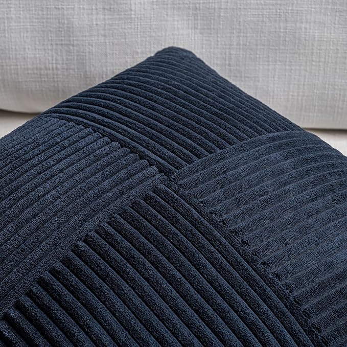 Fancy Homi 2 Packs Navy Blue Samll Decorative Throw Pillow Covers 14x14 Inch with for Couch Bed Sofa, Rustic Farmhouse Boho Home Decor, Soft Corss Patchwork Corduroy Square Cushion Case 35x35 cm