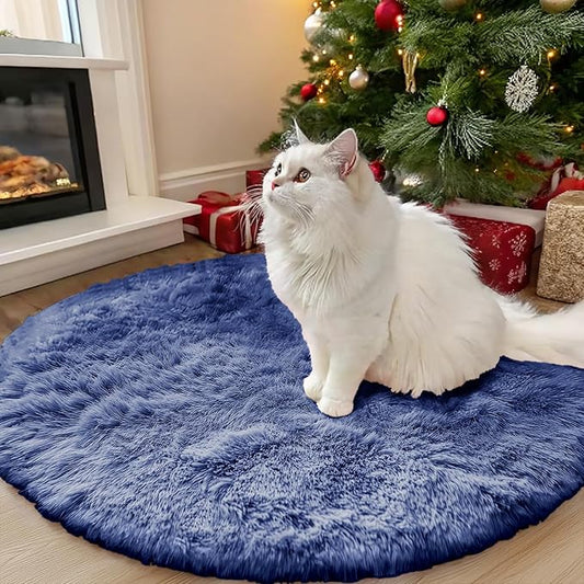 OLANLY Denim Blue Round Rugs for Bedroom - Machine Washable, 3 ft Circle Area Rugs for Living Room, Soft and Fluffy Shaggy Carpet for Teen Girl and Boys, Nursery Rooms, Dorms, Home Decor Aesthetic