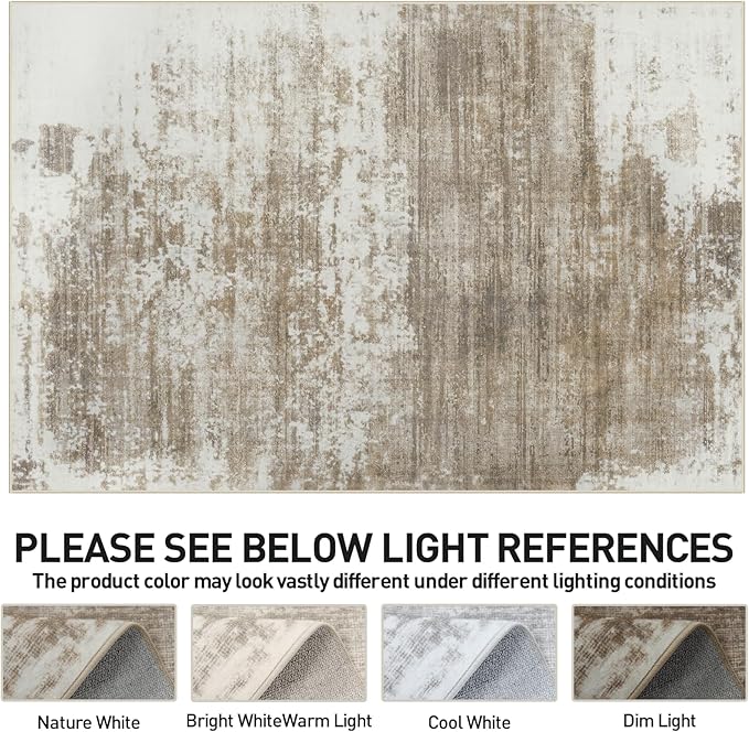 6x9 Area Rugs Washable Rug: Large Modern Abstract Living Room Rug Soft Anti-Skid Thin Carpet Indoor Floor Non-Shedding Carpets for Bedroom Dining Room Farmhouse Nursery Home Office Brown White
