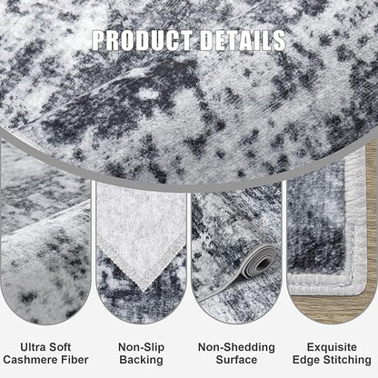 9x12 Area Rug Living Room Rug: Washable Modern Abstract Soft Thin Rug Indoor Floor No Slip Stain Resistant Carpet for Bedroom Dining Room Farmhouse Nursery Home Office - Dark Black