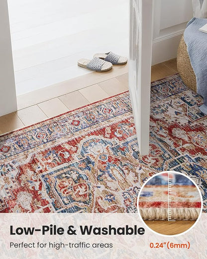 AMADA HOMEFURNISHING 2x6 Washable Runner Rug, Low-Profile Kitchen Rugs with Non-Slip Backing & Durable Edge Binding, Vintage Entryway Runner Rug for Bedroom & Hallway