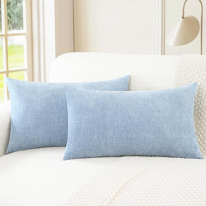 CaliTime Throw Pillow Covers Decorative 12 X 20 Inches Pack of 2 Cozy Chenille Cushion Cases for Couch Sofa Bed Living Room Home Baby Blue