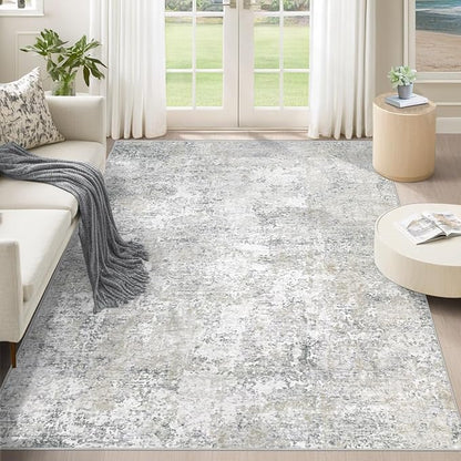 XLUEZ 5x7 Area Rugs for Living Room, Washable Modern Abstract Large Area Rug Neutral Soft Non Slip Kids Rug Stain Resistant Indoor Carpet for Bedroom Nursery Dining Room Playroom(BeigeGrey, 5'x7')