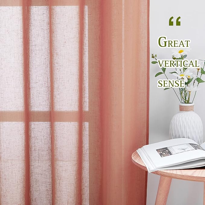 NICETOWN Open Linen Weave Linen Burlap Window Curtains, 72 inches Medium Long Privacy Semi-Transparent Sheer Panels for Farmhouse/Bedroom, Terracotta=Burnt Orange, 104" Wide Total 2 Panels