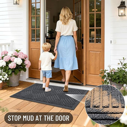 OLANLY Front Door Mat Outside Entrance 35x23, Absorbent, Heavy Duty Sturdy Natural Rubber Doormat Indoor Outdoor, Stain Fade Resistant, Non-Slip Low Profile Floor Mat for Entryway, Black Gray Diamond