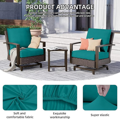 8Pcs Outdoor Cushion Covers, Patio Cushion Covers,Stretch Elastic Slipcovers, Replacement Washable & Reusable Furniture Protector for Patio Couch (Peacock Blue,Cover Only)
