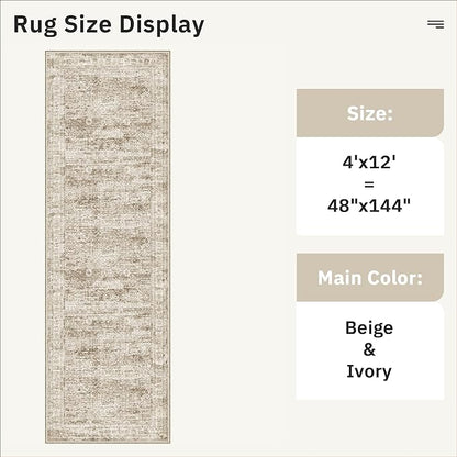 4x12 Wide Hallway Runners: Washable 12ft Runner Rug for Entryway Living Room Soft Vintage Non Slip Carpet Runner for Kitchen Dining Room Nursery Bedroom (Brown, 4x12ft)