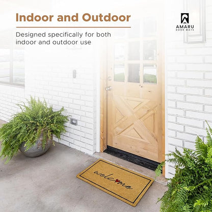 Welcome - 17"x29" - Coir Door Mat with Heavy Duty Backing - Welcome Mats for Entryway, Porch - Anti-Slip PVC & Coconut Fiber Surface - Natural Home Accessories, Minimalist Original Design