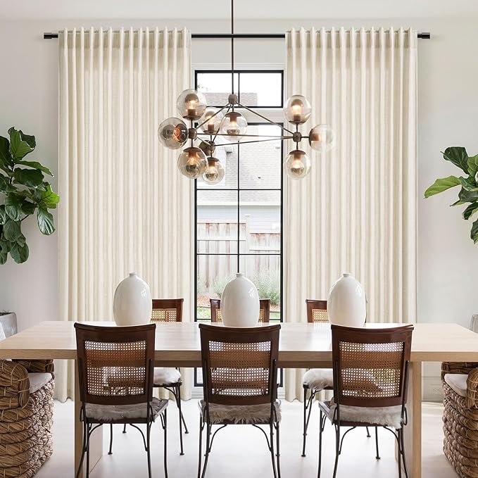 Nanspring Warm Beige Linen Curtains Semi Sheer 96 Inches Long 2 Panels Set for Living Room Back Tab Rod Pocket Light Filtering Drape for Bedroom Modern Farmhouse Coastal Decor Protect Privacy 52x96