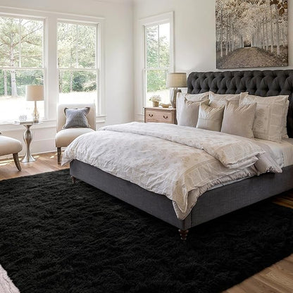 4x6 Ft Shag Black Rugs for Bedroom Living Room, Ultra Soft Fluffy Furry Area Rugs for Indoor Floor, Aesthetic Carpet for Kids Home Decor