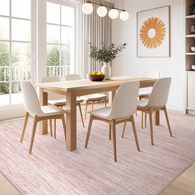 Nakagishi 10x14 Area Rugs Living Room: Washable Large Vintage Rug Neutral Non-Slip Soft Stain Resistant Indoor Carpet for Bedroom Nursery Dining Room Office Playroom - Pink-01