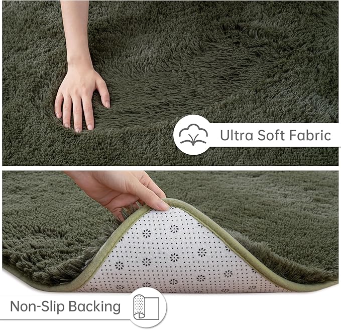 Goideal Fluffy Rug for Bedroom Living Room, 7x10 Olive Green Area Rugs, Faux Fur Shag Modern Carpet Ultra Soft Girls Boys Room Home Decor, Solid