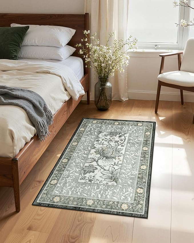 GarveeHome Provence Fog 2x3 Door Mat Indoor Rugs for Entryway Small Botanical Grove Cottagecore Washable Non-Slip Low-Pile Rug for Bedroom Kitchen Bathroom Entrance