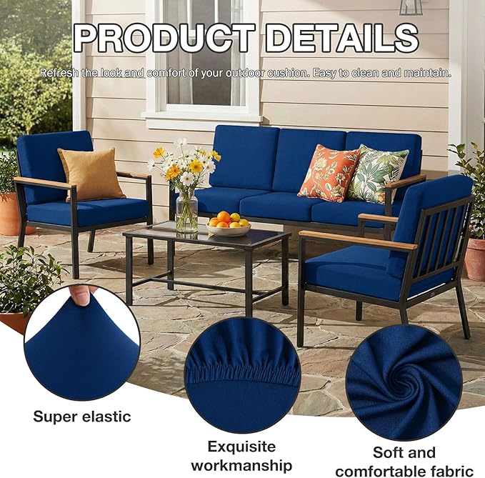 hyha 14Pcs Patio Cushion Covers, Stretch Outdoor Couch Cushion Covers Replacement, Washable Outdoor Chair/Sofa Slipcovers for Patio Furniture Cushions Protector with Elastic Bottom(Navy,Cover Only)