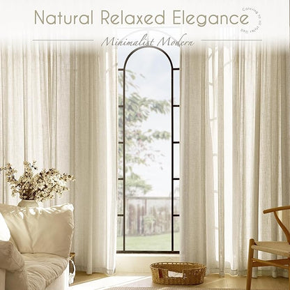 Faux Linen Beige Curtains 96 inches Long for Living Room Rustic Farmhouse Linen Drapes Semi Sheer Burlap Textured Canvas Cloth Curtain Panels Set of 2 Kahki Tan Colored