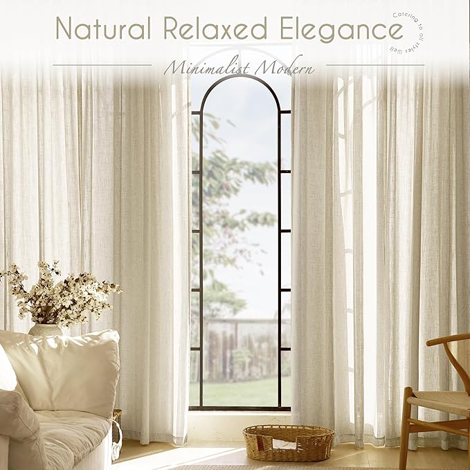 Faux Linen Beige Curtains 90 inches Long for Living Room Rustic Farmhouse Linen Drapes Semi Sheer Burlap Textured Canvas Cloth Curtain Panels Set of 2 Kahki Tan Colored