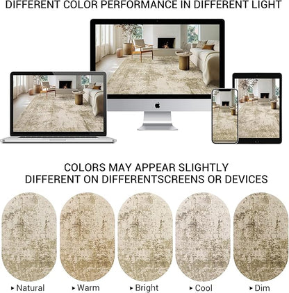 LEPEII 9x12 Area Rug, Modern Abstract Washable Large Rugs for Living Room, Dining Room, Non-Slip Non Shedding Low Pile Home Decor Durable Bedroom Rug-Beige
