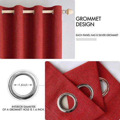 MIULEE 100% Blackout Linen Curtains for Bedroom Thermal Insulated Red Grommet Room Darkening Curtains & Drapes Christmas Decor for Living Room Nursery 52 x 96 Inch (2 Panels)