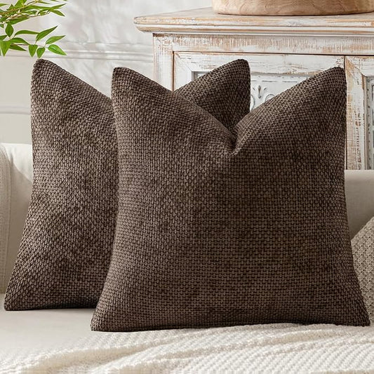 MIULEE Pack of 2 Couch Throw Pillow Covers 16x16 Inch Neutral Dark Brown Boho Accent Decorative Pillow Covers Soft Chenille Farmhouse Cushion Covers for Home Decor Bed Sofa Living Room