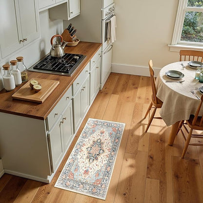 Area Rugs 2'x4' Kitchen Rugs Entry Rug Small Rugs for Entryway Kitchen Bathroom Door Mat Indoor Entrance,Washable Non Slip, Beige Navy Blue Orange Colorful
