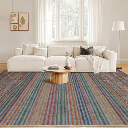 Nakagishi 9X12 Area Rugs Living Room: Washable Large Vintage Rug Neutral Non-Slip Soft Stain Resistant Indoor Carpet for Bedroom Nursery Dining Room Office Playroom - Multi Color