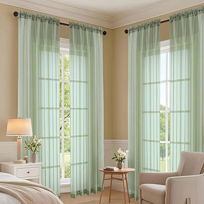 OVZME Sage Green Sheer Curtains 84 Inches Long 2 Panels Set, Light Filtering Sheer Curtains for Living Room Bedroom 59 Inch Extra Wide, Modern Voile Filmy Rod Pocket Window Drapes, 59Wx84L Inches