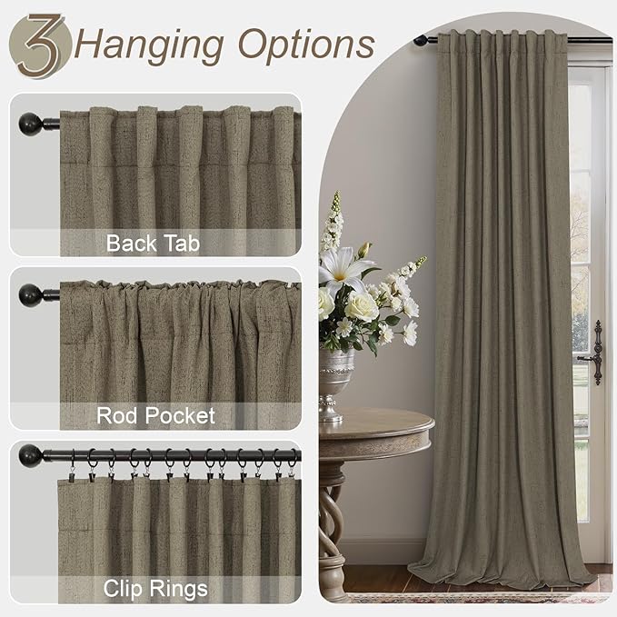 Brown Extra Long Blackout Curtains 108 Inch Long 9ft Back Tab Pocket Light Brown Linen Textured Curtain Drape for Living Room Bedroom Sliding Door Patio Boho Farmhouse Decor 52x108 Length 2 Panels Set