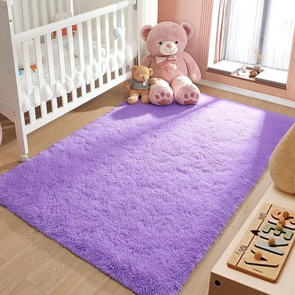 LOCHAS Ultra Soft Indoor Modern Area Rugs Fluffy Living Room Carpets for Children Bedroom Home Decor Nursery Rug 4x5.3 Feet,Lavender Purple
