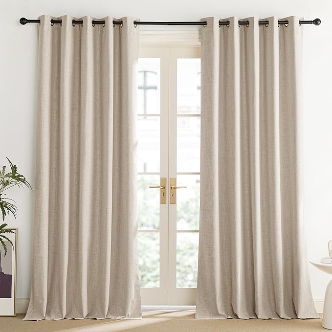 NICETOWN Cream 100% Blackout Linen Curtains 120 inch Long Burg for Living Room, 1 Pair, 62" Width Each Panel, Farmhouse Thick Completely Blackout Window Treatment Thermal Insulated Drapes