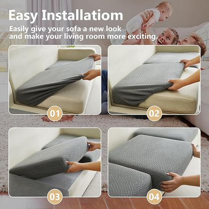 Couch Cushion Covers for Sofa Couch Covers Wear-Resistant Universal Sofa Cover Washable Stretch for Sectional Slipcovers (Texture-Gray,Extra Large Single Seat Cover)